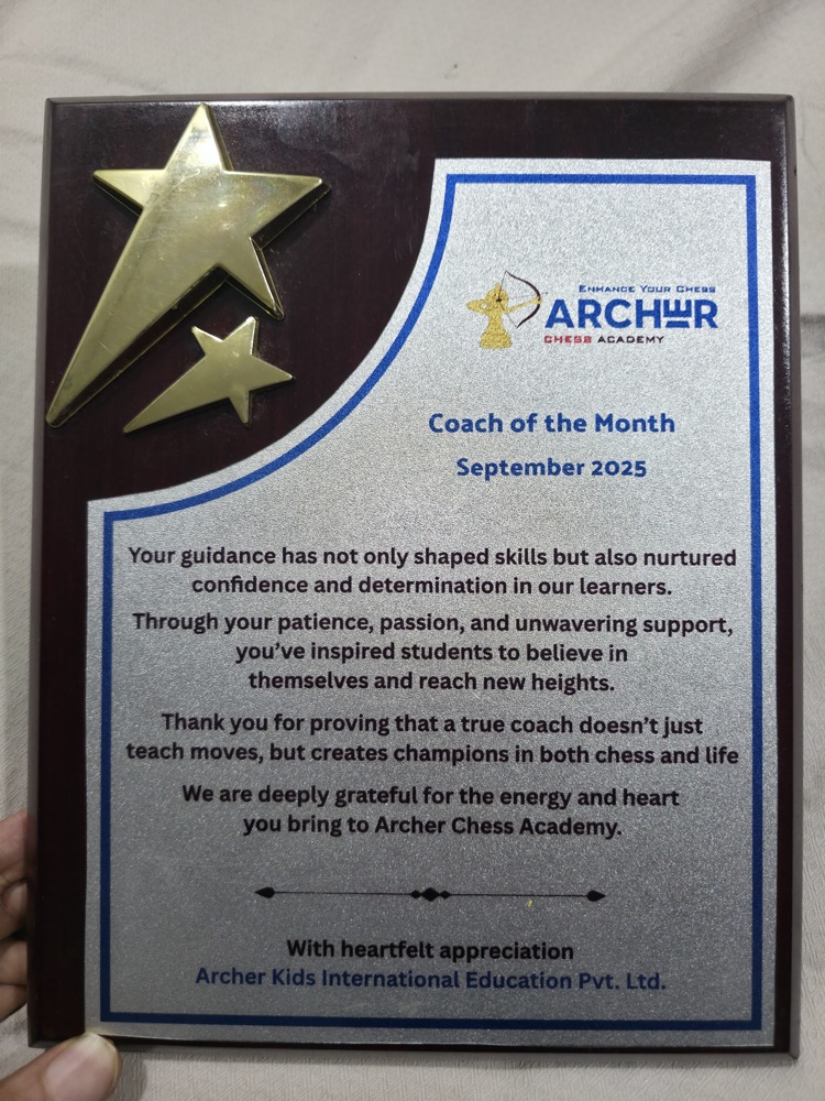 Certificate recognizing Shubh Bhola's coaching work